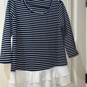 Twenty Second Navy and White Striped Long Sleeve Top, Ruffle Bottom